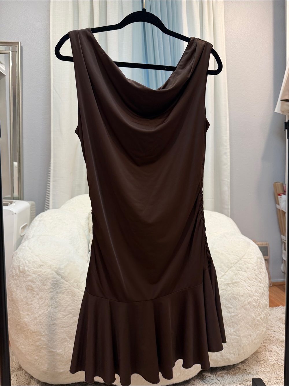 Bar III Brown Cowl Neck Mini Dress